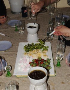 Chocolate Fondue with fruit and marshmallows