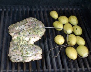 Probing meat Using a cooking thermometer on the barbeque